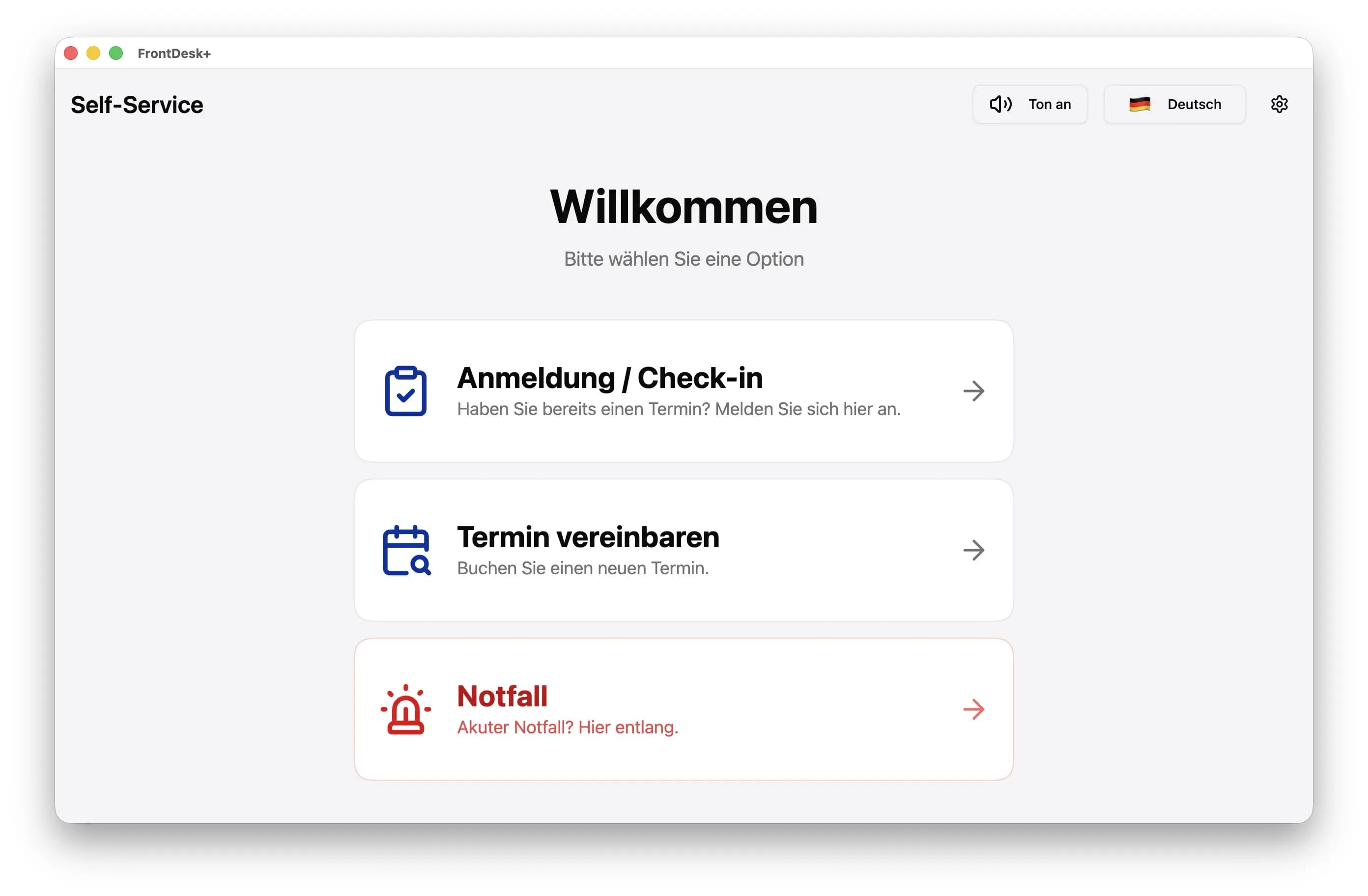 Frontdesk+ Startbildschirm